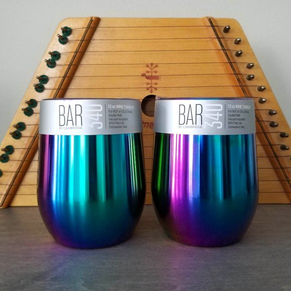 Rainbow Stemless Wine Tumblers with Lids, Set of 2. Bar 340 by Cambridge. NWT - Picture 1 of 12